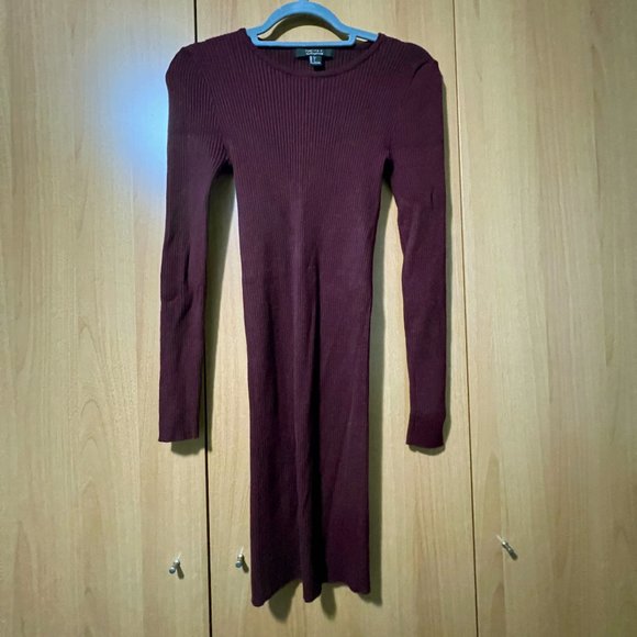 Ribbed Burgundy Sweater Dress - Picture 1 of 3